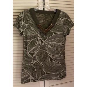 Calvin Klein V Neck Short Sleeve T Shirt with Metal Accents SP